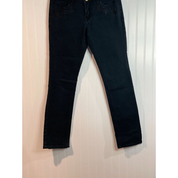 Southpole Womens Embroidered Jeans Size 9 Black Denim 97% Cotton & 3% Lycra - Picture 2 of 11